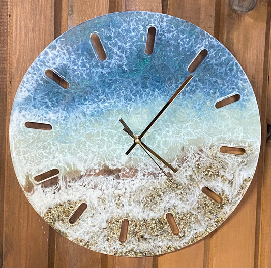 Sandy Beach Ocean Blue Resin Clock