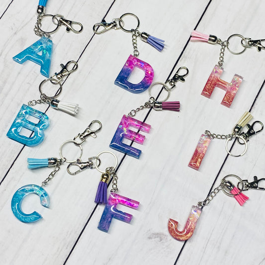 Color Flake Initial Keychains